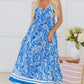 Blue Paisley V Neck Crisscross Backless Maxi Dress