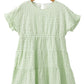 Green Stripe Textured Tiered Short Sleeve Loose Mini Dress