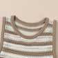 Khaki Stripe Hollowed Knit Sleeveless Sweater Dress