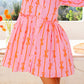 Pink Bowknot Striped Printed Tiered Ruffled Mini Shirt Dress