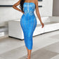 Denim Look Print Bandeau Bodycon Dress
