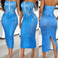 Denim Look Print Bandeau Bodycon Dress