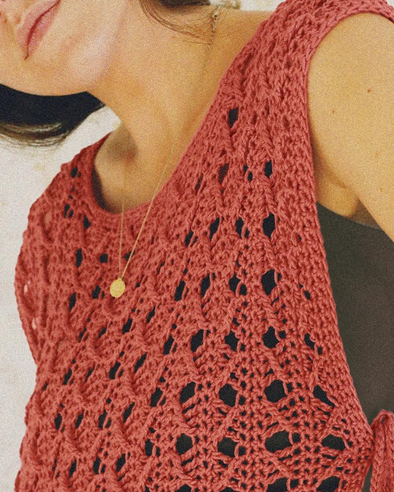 Round Neck Sleeveless Hollow out Crochet Sweater