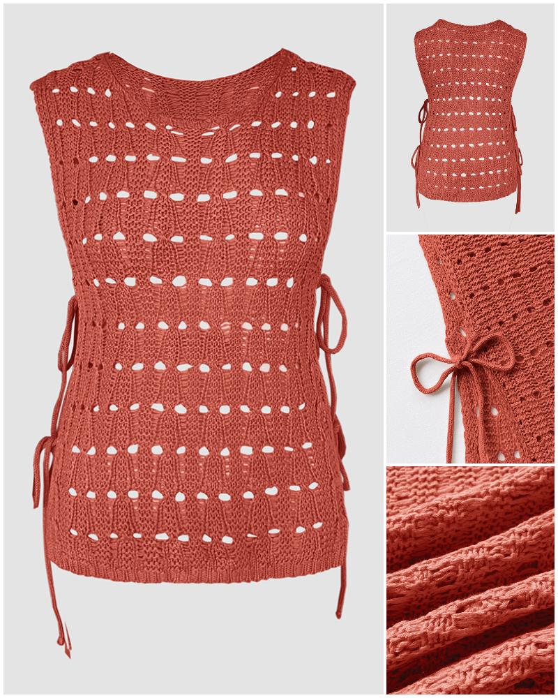 Round Neck Sleeveless Hollow out Crochet Sweater