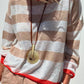 Apricot Colorblock Striped Round Neck Drop Shoulder Sweater