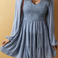 Ashleigh Blue Long Sleeve V Neck Smocked Tiered Mini Dress