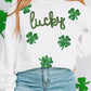 White lucky Clover Sequin Graphic Drop Shoulder Sweatshirt