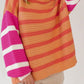 Orange Stripe Colorblock Crew Neck Drop Shoulder Loose Sweater
