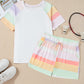 White Rainbow Striped T Shirt and Shorts Set