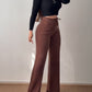 Jacquard Knit Bell Bottom High Waist Elastic Waist Slim Fit Casual Long Pants