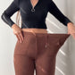 Jacquard Knit Bell Bottom High Waist Elastic Waist Slim Fit Casual Long Pants