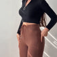 Jacquard Knit Bell Bottom High Waist Elastic Waist Slim Fit Casual Long Pants