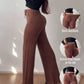 Jacquard Knit Bell Bottom High Waist Elastic Waist Slim Fit Casual Long Pants