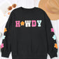 Black Glitter Howdy Patch Graphic Casual Sweatshirt