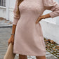 Apricot Pink Pearl Beaded High Neck Bodycon Sweater Dress