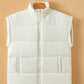 Beige  Zipper Stand Neck Oversized Puffer Vest