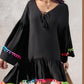 Colorblock V Neck Bell Sleeve A Line Tassel Mini Dress Vacation Dress