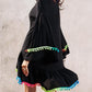 Colorblock V Neck Bell Sleeve A Line Tassel Mini Dress Vacation Dress