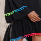 Colorblock V Neck Bell Sleeve A Line Tassel Mini Dress Vacation Dress