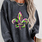 Gray Mardi Gras Symbol Heat Transfer Corded Pullover Sweatshirt