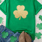 Bright Green Glitter Clover Printed St Patricks Day T Shirt