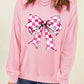 Pink Checkerboard Bow Graphic Round Neck Valentines Sweatshirt