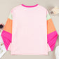 Pink Christmas Santa Claus Graphic Colorblock Patchwork Top