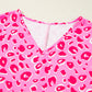 Pink Leopard V Neck Loose Short Sleeve Top