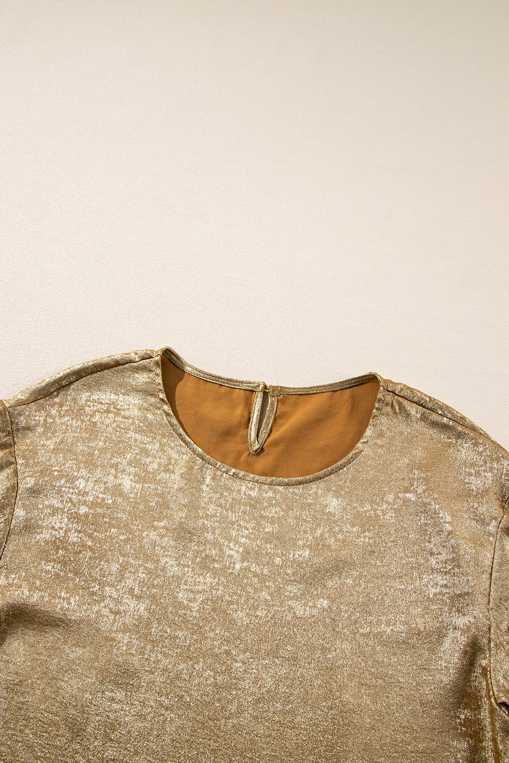 Gold Metallic Luster Crewneck Mini T-Shirt Dress