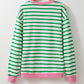 Bright Green Striped Sequin Clover Graphic Colorblock Long Sleeve St Patrick Top