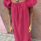 Rose Ginham Check Bubble Sleeve Ruffled Maxi Dress
