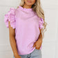 Bright Pink Solid Color Scalloped Ruffle Sleeve Top