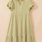 Laurel Green Notched V Neck Puff Sleeve Tiered Plus Size Maxi Dress