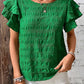 Dark Green Textured Ruffled Sleeve Round Neck Top