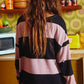 Pink Stripe Color Block Number 22 Print Game Day Loose Long Sleeve Top