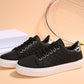 Black Color Contrast Quilted Lace-up Sneakers