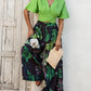 2 Pieces Outfit Plain V Neck Short Sleeve Ruched Top and Casual Floral Print Wide Leg Pants Set
