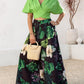 2 Pieces Outfit Plain V Neck Short Sleeve Ruched Top and Casual Floral Print Wide Leg Pants Set