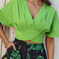 2 Pieces Outfit Plain V Neck Short Sleeve Ruched Top and Casual Floral Print Wide Leg Pants Set