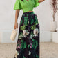 2 Pieces V Neck Short Sleeve Ruched Top and Floral Print Pocket Design Wide Leg Pants Sets