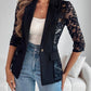 Lapel Neck Lace Patch Single Button Flap Detail Sheer Blazer Coat