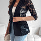 Lapel Neck Lace Patch Single Button Flap Detail Sheer Blazer Coat