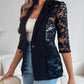Lapel Neck Lace Patch Single Button Flap Detail Sheer Blazer Coat