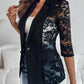Lapel Neck Lace Patch Single Button Flap Detail Sheer Blazer Coat