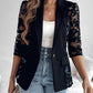 Lapel Neck Lace Patch Single Button Flap Detail Sheer Blazer Coat