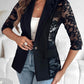 Lapel Neck Lace Patch Single Button Flap Detail Sheer Blazer Coat
