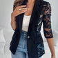 Lapel Neck Lace Patch Single Button Flap Detail Sheer Blazer Coat