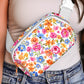 White Flower Print Buckle Wide Strap Crossbody Bag