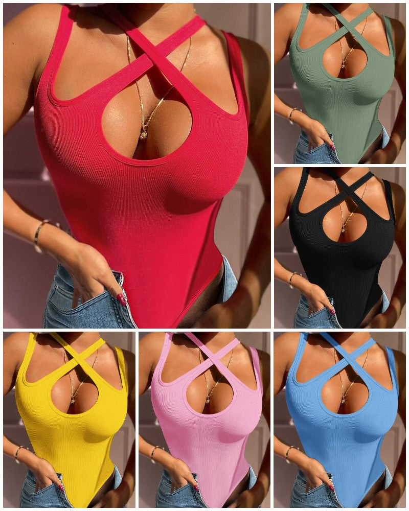 Criss Cross Asymmetrical Neck Bodysuit