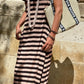 Black Stripe Casual Round Neck T-shirt Maxi Dress with Pockets